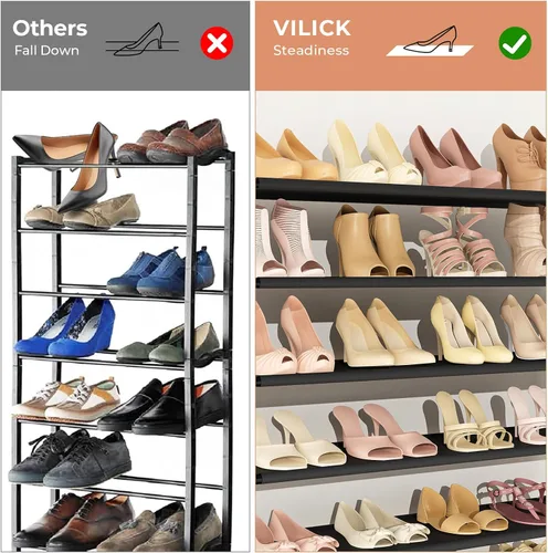 Vista 6 de VILICK Zapatero ancho de 11 niveles, 55 pares de gran capacidad, resistente, duradero, para armario, organizador de zapatos de metal con dos Negro