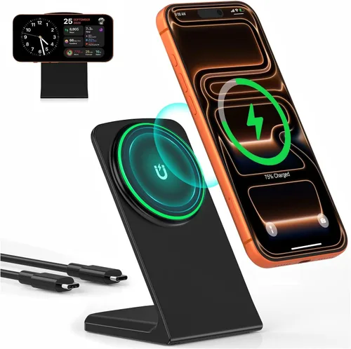 Vista 7 de Cargador de teléfono inalámbrico magnético, paquete de 2, negro ónix for iPhone and Samsung, 2-year warranty, MagSafe charger stand, hands-free