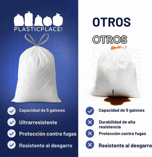 Vista 7 de Plasticplace Bolsas de basura de 5 galones – Forro blanco para bolsas de basura con cordón, 19 x 25 pulgadas (100 unidades) – Duraderas, a prueba