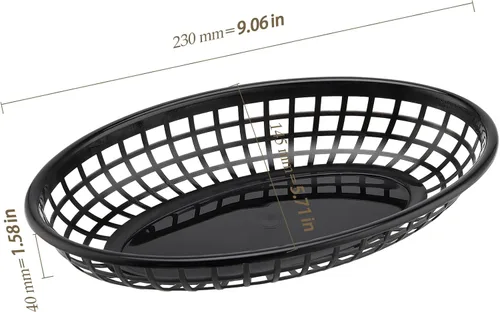 Vista 2 de Paquete de 40 cestas de plástico negro de 8.9 x 5.7 x 1.6 pulgadas, cestas para servir restaurantes, bandeja ovalada de comida rápida para picnic
