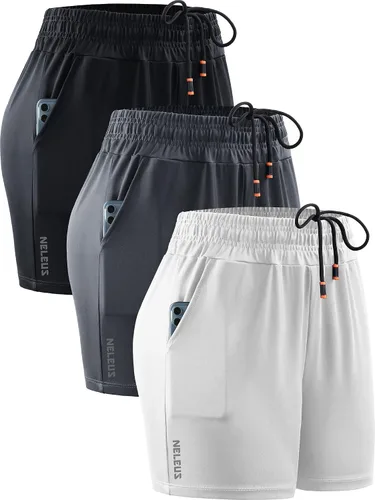 Vista 8 de NELEUS Pantalones cortos de correr ligeros para mujer, pantalones cortos atléticos de entrenamiento para yoga con bolsillo