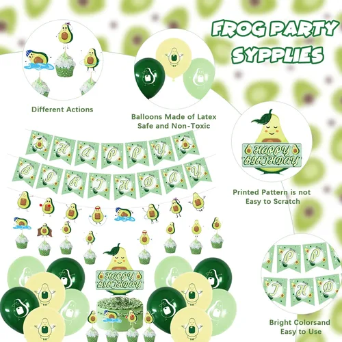 Vista 3 de Decoraciones de cumpleaños de aguacate, suministros para fiestas temáticas de frutas con pancarta de feliz cumpleaños, pancarta de guirnalda