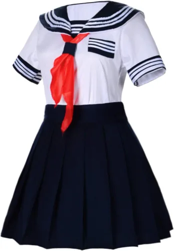 Vista 5 de Uniforme marinero azul de manga corta para jóvenes de escuela japonesa, vestidos para fiestas de disfraces con falda plisada tipo animé japonés