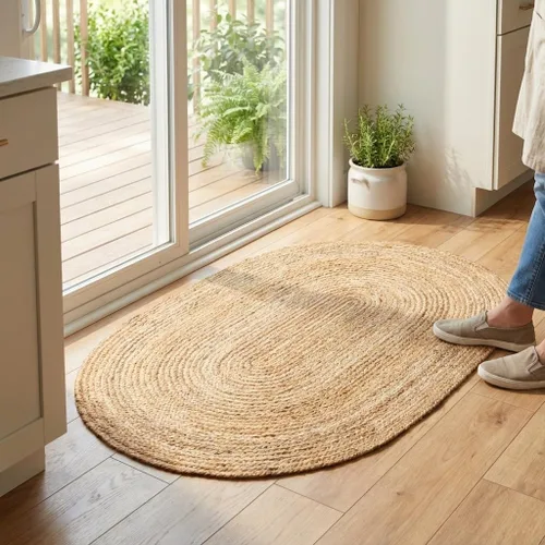 Vista 17 de Super Area Rugs Alfombra de yute – Alfombra reversible de fibra natural – Revestimiento ecológico para suelo de cocina – Puerta tejida a mano