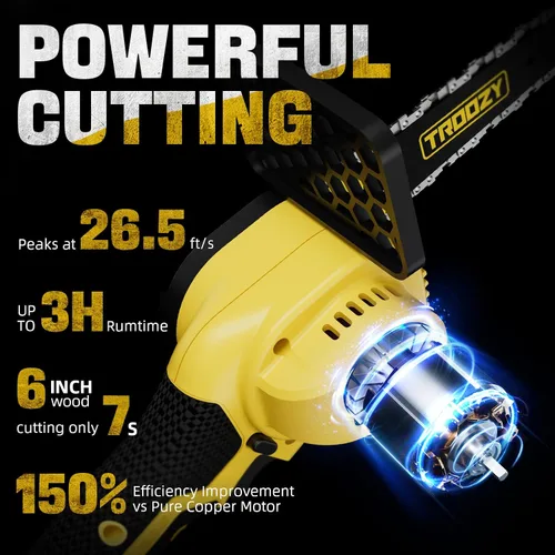 Vista 4 de Mini Motosierra Inalámbrica de 6 Pulgadas con Batería de 3000mAh, Motosierra Eléctrica Sin Escobillas de Mano, Hasta 100minX2 21V, Motosierra