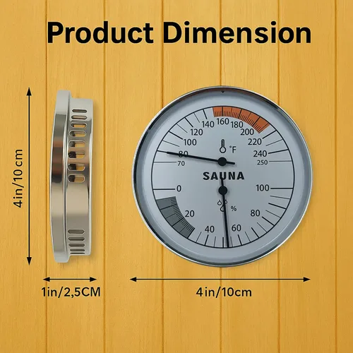 Vista 2 de Combo de termómetro e higrómetro para sauna – Medidor preciso de temperatura y humedad para salas de sauna, Rango de temperatura 70-250°F, Rango