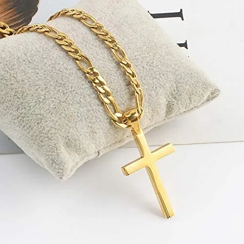 Vista 5 de Collar de oro de 18 quilates con colgante de cruz con cierre sólido fuerte para hombres, mujeres, niños, adolescentes chapado en oro fino