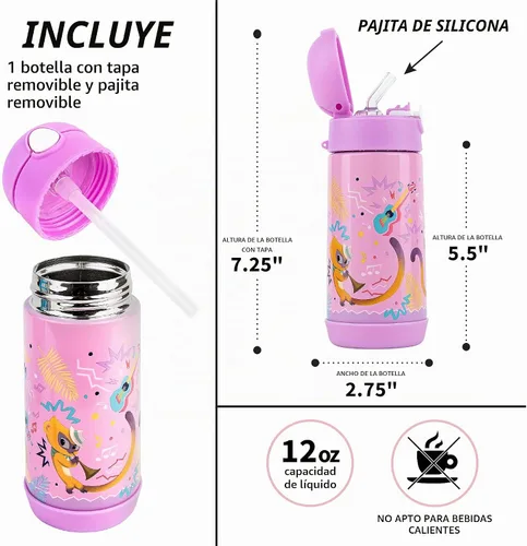 Vista 5 de Franco Botella de agua de acero inoxidable con aislamiento de doble pared para niños, 12 onzas, Sony Vivo