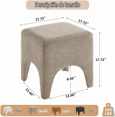 Vista 2 de Boucle - Taburete otomán cuadrado moderno de 17 pulgadas, taburete de tocador para maquillaje, reposapiés rectangular para sofá, taburete otomán