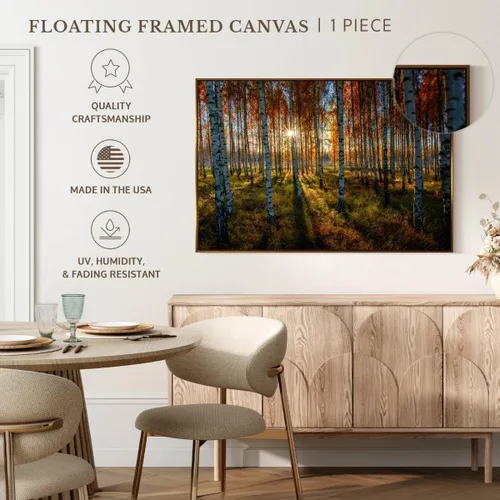 Vista 5 de ElephantStock - Swedish Birch Forest Wall Art - Horizontal Floating Framed Canvas - Hallway Wall Decor - Photography Nature Framed Canvas Art