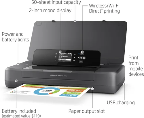 Vista 10 de Impresora móvil HP Officejet 200 con paquete de tinta XL, Negro