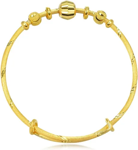 Vista 3 de CHOW SANG SANG 999.9 24K oro sólido precio por peso 0.16 oz brazalete de cuentas de oro para tamaño pequeño 31738K Tamaño ajustable, Metal, No es