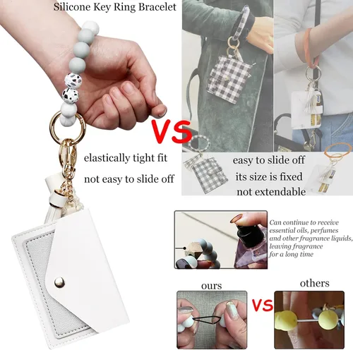 Vista 6 de BIHRTC Pulsera de silicona con llavero de pulsera con soporte de red para mujer