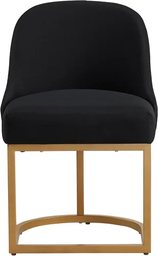 Vista 4 de Leick Home 214536 Barrelback Silla de comedor con base de metal, juego de 2, para comedor, asiento moderno de lino negro y base de metal dorado