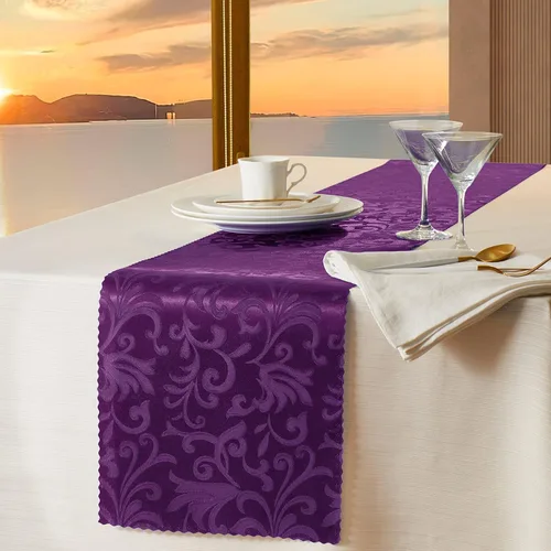 Vista 9 de Manyshofu 5 caminos de mesa de satén dorado – 12 x 108 pulgadas, decoración de damasco, impresión jacquard brillante y suave de boda para banquetes