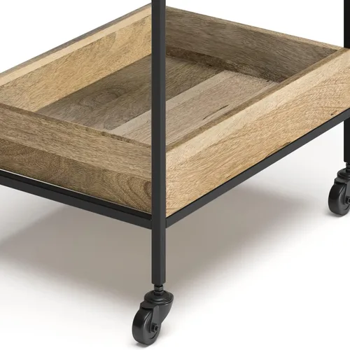 Vista 10 de SIMPLIHOME Simons - Carrito de barra de madera maciza de mango de 24 pulgadas de ancho, color natural, para sala de estar, comedor y cocina