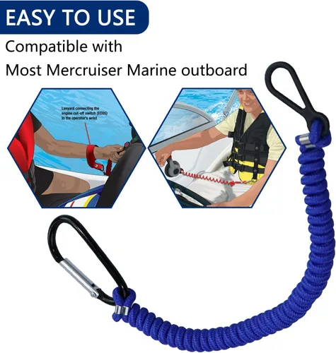 Vista 2 de 8M0092850 - Cordón para interruptor de barco, cable de 54 pulgadas/137 de largo, color azul Correa de repuesto para barco Mercruiser Marine Boat