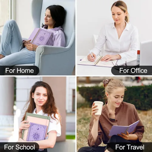 Vista 7 de EMSHOI Cuaderno rayado en espiral para mujeres y hombres, 140 páginas numeradas, cuaderno de tapa dura con rayas universitarias para trabajo y toma