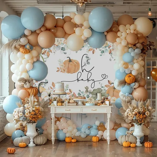 Vista 2 de Mocsicka Telón de fondo para baby shower de calabaza