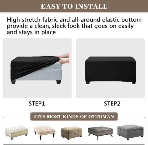 Vista 7 de Fundas otomanas elásticas de jacquard suave, fundas otomanas rectangulares de almacenamiento para reposapiés, protector de muebles de sala de estar