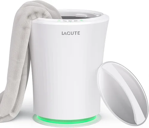 Vista 9 de Lagute Calentador de toallas de 20L para baño, temporizador de 3 niveles, alarma de advertencia y luz RGB, apagado automático, cubo calefactable