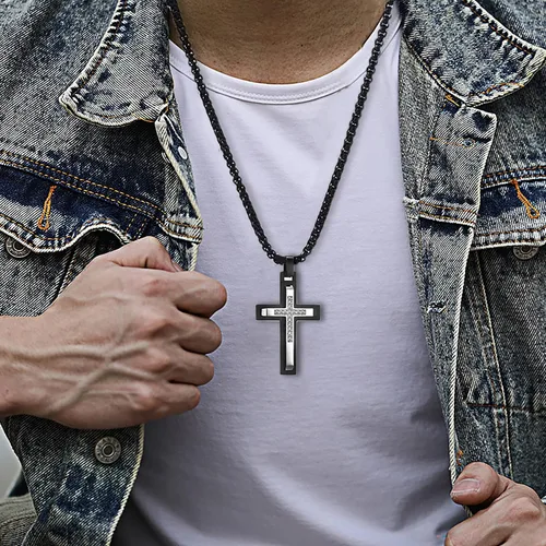 Vista 3 de Viskyna Men's Cross Necklace Stainless Steel Cross Pendant Necklace Crucifix Religious Jewelry Gift for Men with 24 Inches Chain