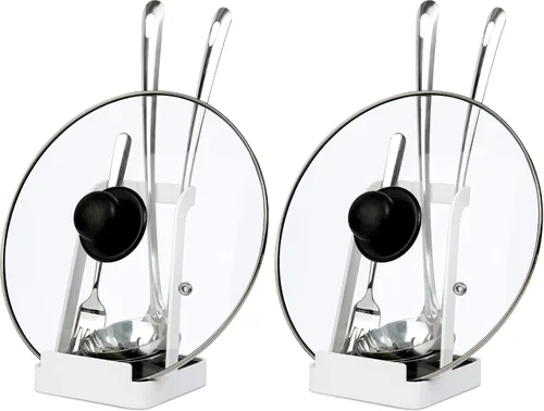 Vista 9 de NiHome Soporte para tapa de olla y soporte para cuchara con bandeja de goteo extraíble, organizador de encimera de cocina de hierro negro