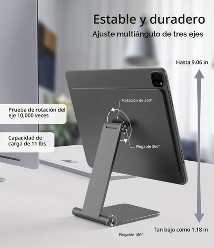 Vista 5 de KU XIU Soporte magnético plegable solo para iPad Pro 11 M4 (2024), soporte de tableta ajustable de aleación de aluminio de 360°, soporte