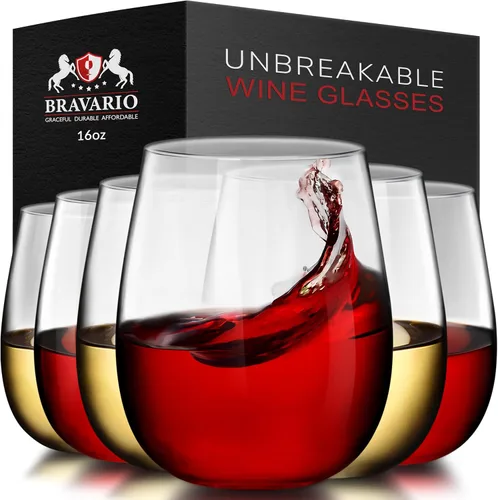 Vista 11 de Bravario Copas de vino de plástico irrompibles sin tallo, reutilizables, 100% plástico Tritan inastillables, aptas para lavavajillas, sin BPA