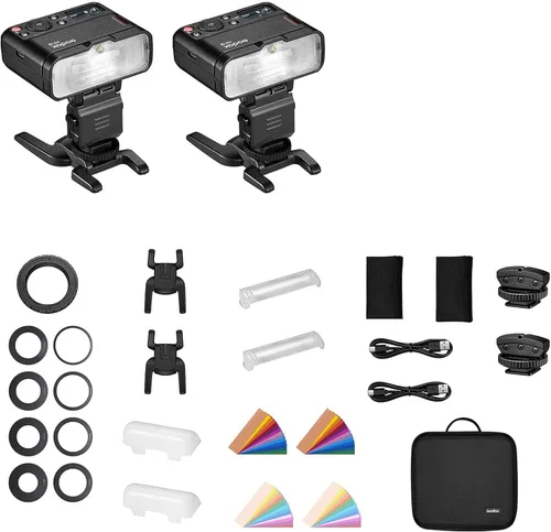 Vista 2 de Godox Godox MF12 - Kit de 2 flash macro compacto, 2.4G 12 W, TTL, mini flash, 2 luces, con batería incorporada de 3.7 V/6.29 W, difusor, filtro