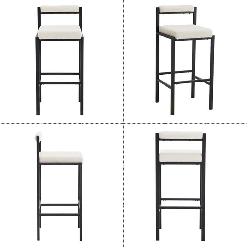 Vista 7 de Juego de 2 taburetes de bar de 30 pulgadas de altura con respaldo Negro - blanco