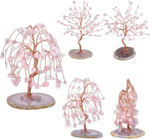Vista 7 de TUMBEELLUWA Árbol de dinero de cristal curativo con rodajas de ágata, pulido de piedras preciosas pulidas, árbol bonsái, Feng Shui, decoración