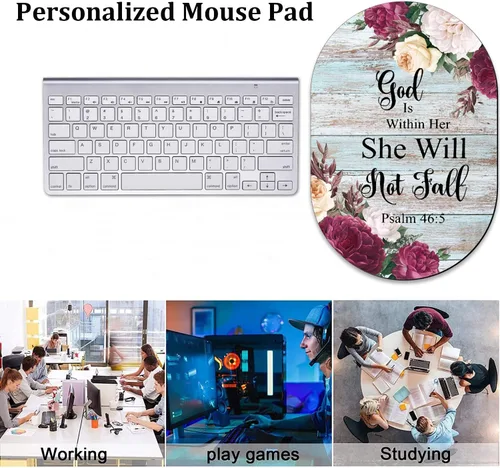 Vista 2 de Alfombrilla de mouse personalizada para juegos y combinación de posavasos, diseño de flor de la Biblia Salmo 46-5, base de goma antideslizante
