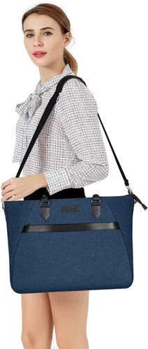 Vista 4 de MOSISO Bolsa de mano para laptop (17-17.3 pulgadas) con bolsillo trapezoidal frontal, verde azulado profundo