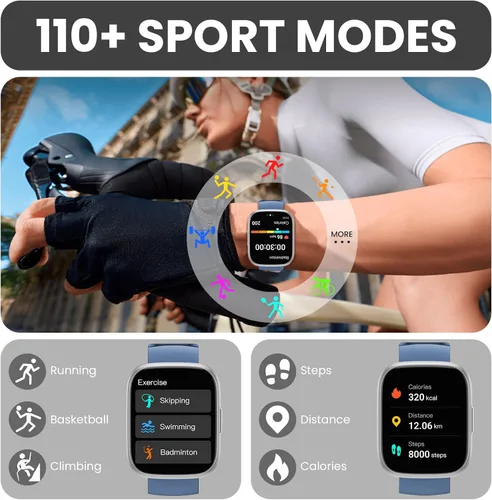 Vista 3 de Reloj inteligente para hombres y mujeres (respuesta/hacer llamadas), pantalla táctil de 1.95 pulgadas con monitor de frecuencia cardíaca/sueño