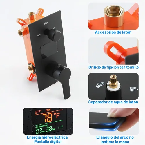 Vista 5 de SKOWLL Sistema de ducha con boquilla de bañera, grifo de ducha y bañera combinado de montaje en pared de 12 pulgadas, cabezal de ducha negro