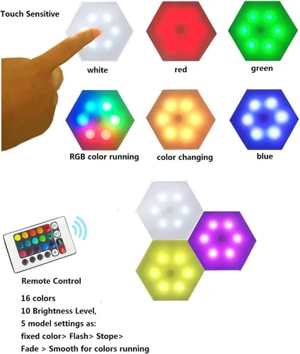 Vista 3 de QLEE Luces LED hexagonales inteligentes, control remoto, geometría, luz hexagonal sensible al tacto, RGB colorido, paneles de pared para dormitorio
