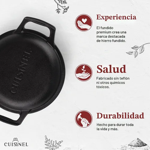 Vista 2 de Cuisinel Horno Holandés de Hierro Fundido - Olla Profunda de 3 Cuartos - Multicocina 2 en 1 Presazonada - Tapa Combinada que Funciona como Sartén