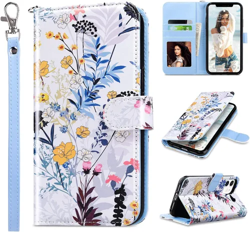Vista 11 de ULAK - Funda tipo cartera compatible con iPhone 11 para mujer, diseño de flor [RFID Blocking] Premium PU Leather Folio Flip Cover with Card