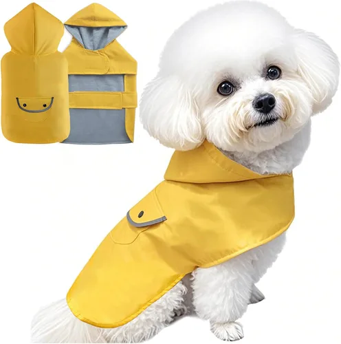 Vista 7 de Impermeable para perros pequeños, chaqueta impermeable para cachorros, ropa impermeable para mascotas, poncho, ropa impermeable de doble capa Azul