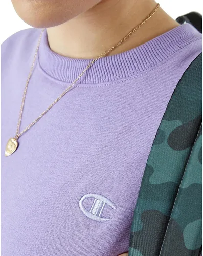 Vista 4 de Champion Sudadera para mujer, Powerblend, cuello redondo, sudadera para mujer, logotipo C (Reg. o Plus), Lavish Lavender C Logo