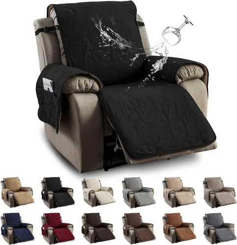 Vista 9 de Funda reclinable 100% impermeable para sofá biplaza, 4 piezas divididas para sofá reclinable de 2 asientos, funda de sofá reclinable antideslizante