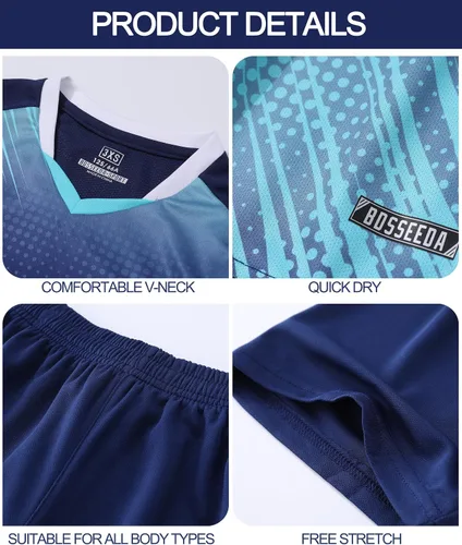 Vista 4 de LUCKYLUAN Conjunto de camiseta de fútbol para niños con calcetines para niños y niñas, uniforme deportivo
