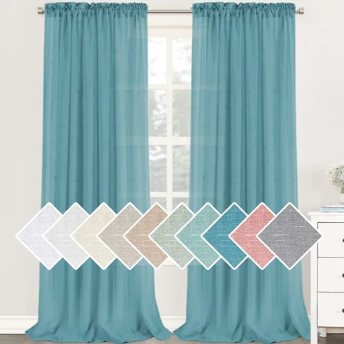 Vista 22 de H.VERSAILTEX - Cortinas de mezcla de lino natural semitransparentes, con bolsillo para cortinero, filtrado de luz, 2 paneles, para sala de estar Gris