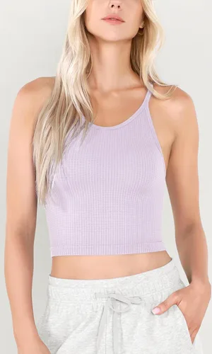 Vista 2 de ODODOS Camiseta corta sin mangas de punto gofre sin costuras para mujer, paquete de 3