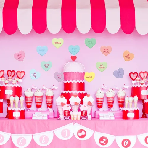Vista 4 de 48 calcomanías de pared de color caramelo de corazón de conversación del día de San Valentín, calcomanías en forma de corazón, suministros