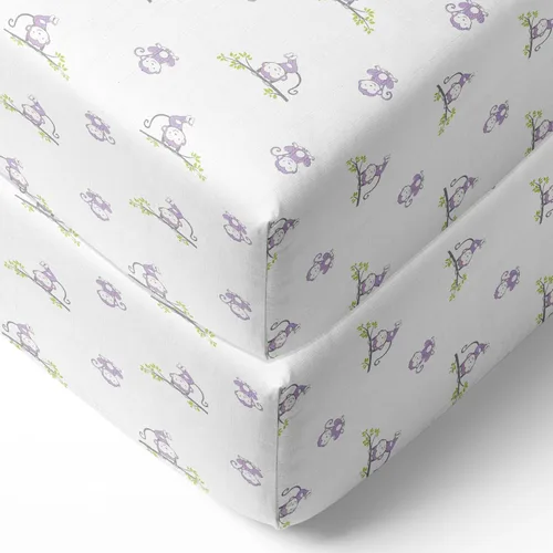 Vista 12 de Bacati - Happy Monkeys - Juego de 2 sábanas bajeras clásicas súper suaves y transpirables 100% de muselina de algodón para cuna. Se adapta a