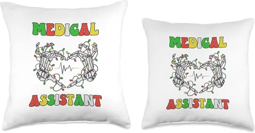 Vista 3 de Medical Assistant CMA Skeleton Hand Christmas Heartbeat Throw Pillow