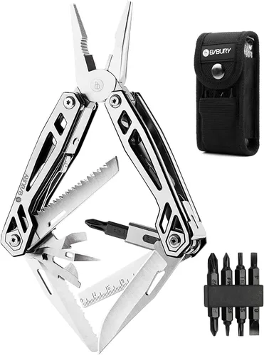 Vista 11 de Pinzas multiherramienta 18 en 1, multiusos, cuchillo de bolsillo, de acero inoxidable duradero, multiherramienta para supervivencia, camping, caza