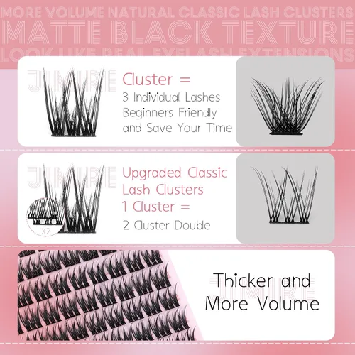 Vista 3 de Extensiones de pestañas en racimo naturales, racimos de pestañas suaves de 9-12 mm, pestañas individuales de volumen, 132 piezas, racimos